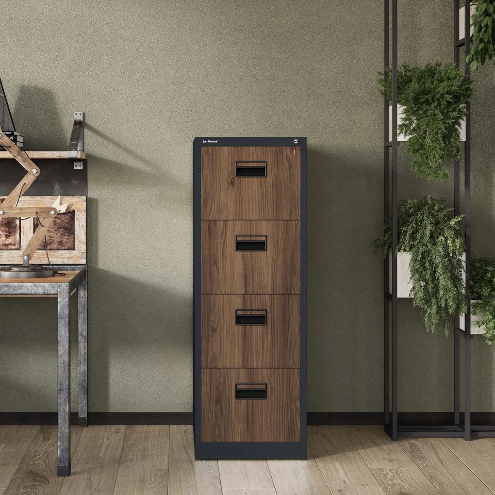 Szafa kartotekowa metalowa z 4 szufladami antracytowa/orzech, 460x1320x620 mm: SARA Eco Design