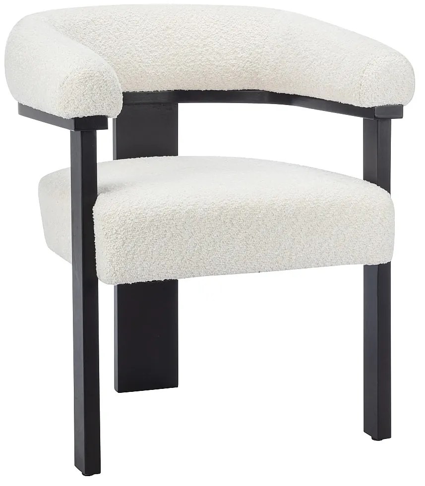 Krzesło z podłokietnikami z bukli i drewna kauczukowego - Biały i czarny - LIVELIA