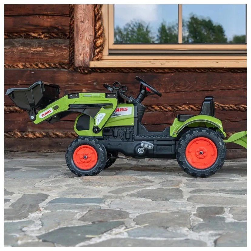 Falk traktor claas z przyczepą i łyżką na pedały