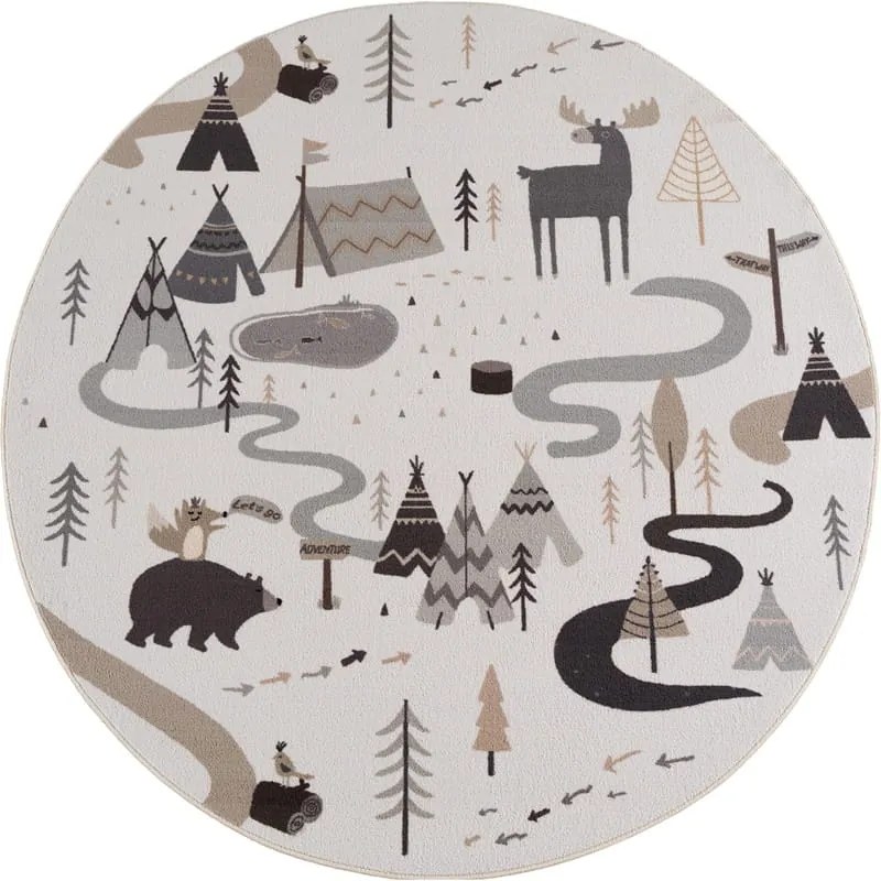 Dywan dziecięcy Coco Tipi Leśna Przygoda kremowy koło 120 cm x 120 cm