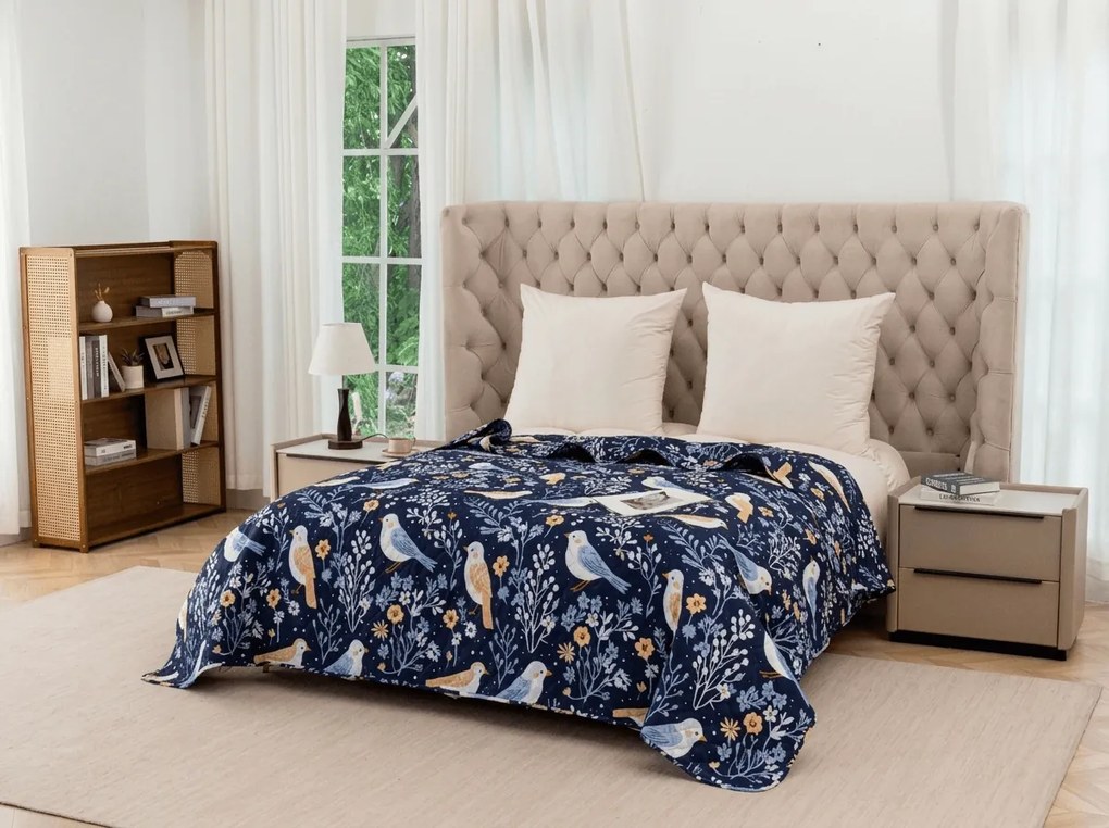 Narzuta na łóżko DENIM BIRDS, niebieska Rozmiar: 170 x 210 cm