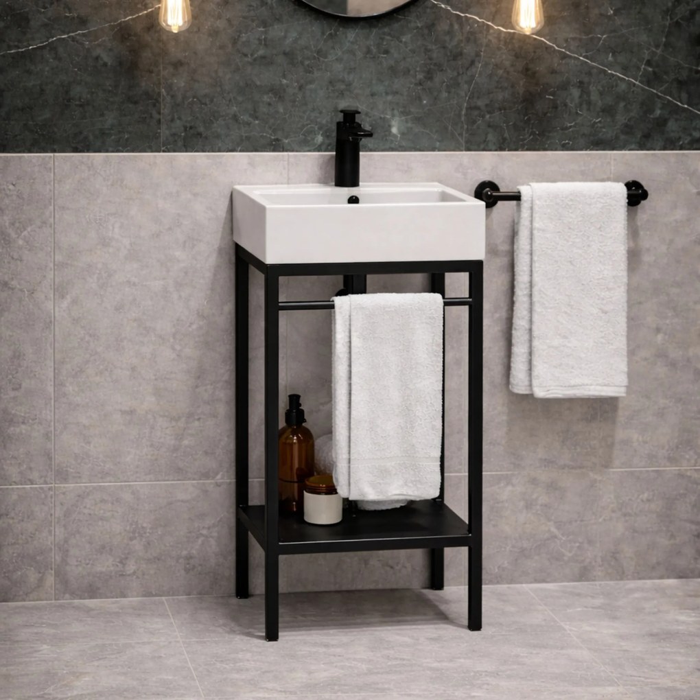 Zestaw umywalka z konglomeratu NAVI 70 x 45 cm + stojąca konsola NAVI Step | Różne kolory | Różne rozmiary : Kolor - Czarny, Otwory na baterię - Bez otworów, Rozmiar - 50 x 45 cm