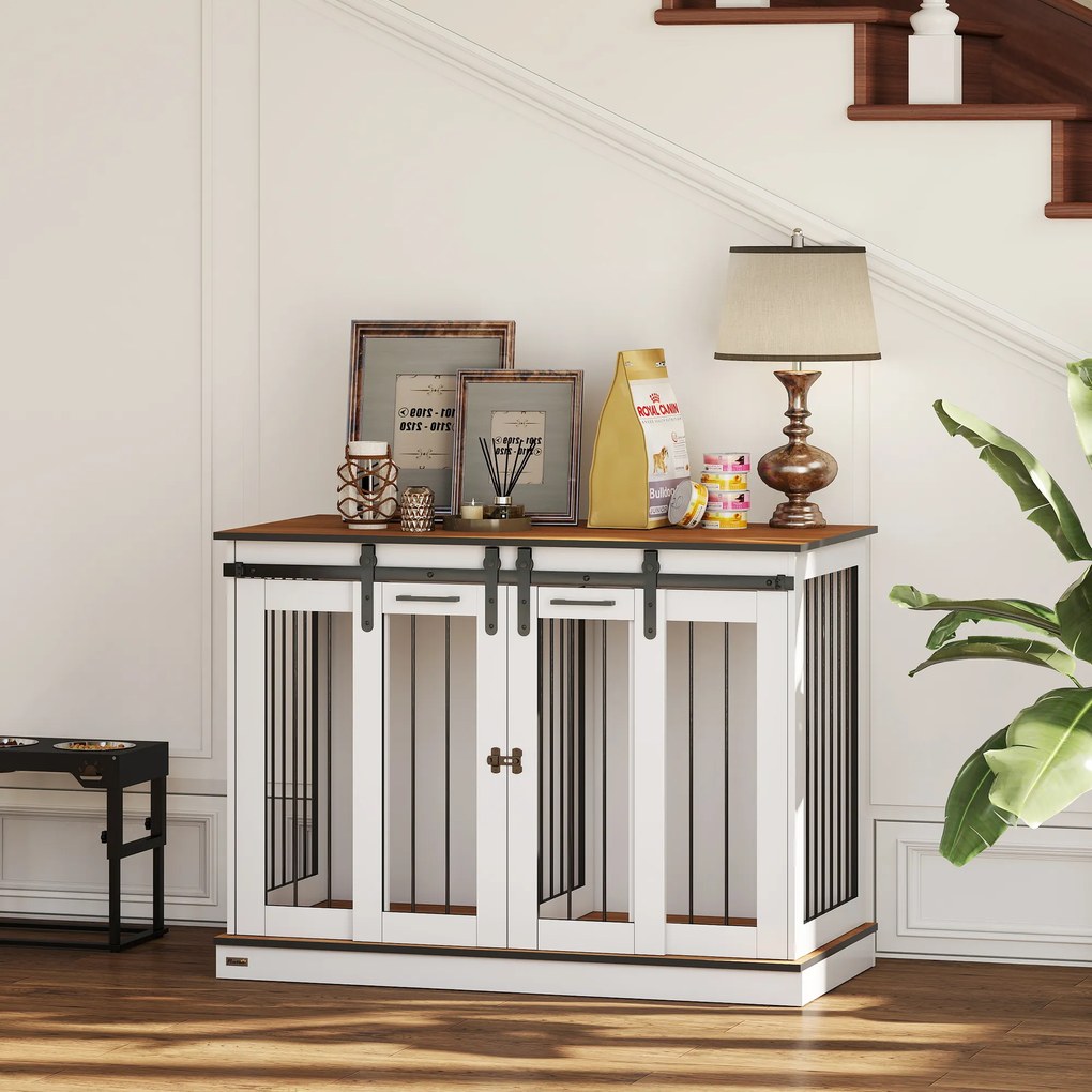 PawHut Klatka dla psa z 2 drzwiami, transporter dla psów, box transportowy dla psów, rustykalny design, zamykana, Biały