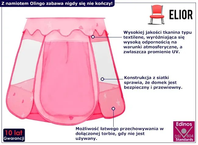 Różowy namiot dziecięcy do zabawy - Olingo