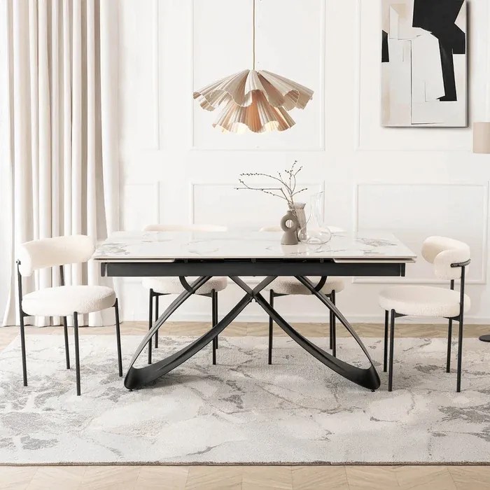 Stół Rozkładany Prostokątny LUIGI 160-240 cm Ceramiczny Biały Marmur/Czarny do Jadalni Loft