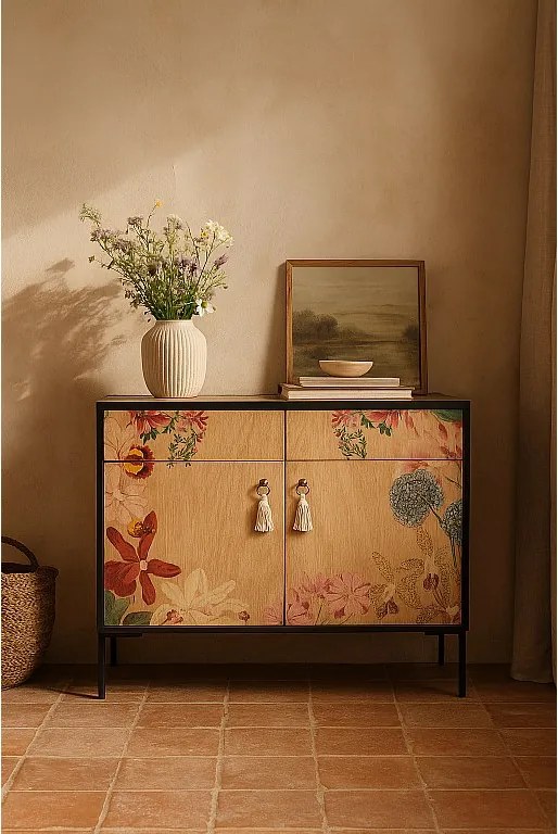 Szafka typu kredens z 2 drzwiami i 2 szufladami z nadrukowanego MDF