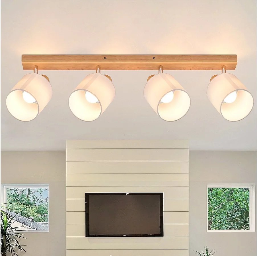 NETTLIFE 4 Nowoczesne drewniane reflektory sufitowe do salonu E14 obrotowe 350° MAX.25W lampa tekstylna do sypialni, kuchni, przedpokoju (bez żarówki)