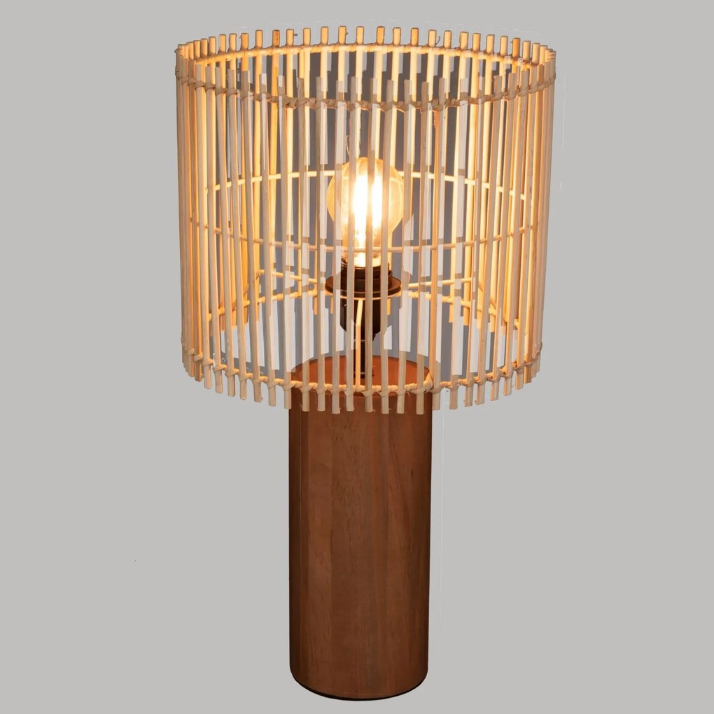 Lampa stołowa na drewnianej podstawce Davys, 48 cm
