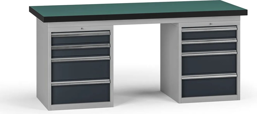 Stół warsztatowy G8, 1800 x 750 x 800 mm, 2x kontener, 8x szuflada, grafitowy