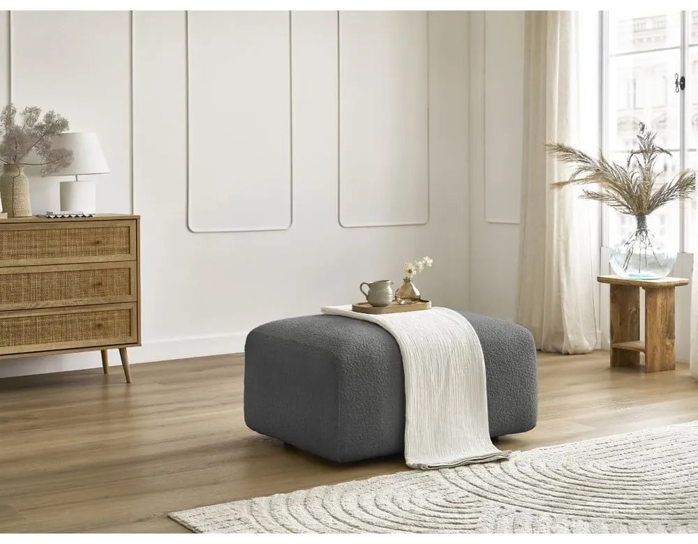 Szary podnóżek z materiału bouclé Tina – Bobochic Paris