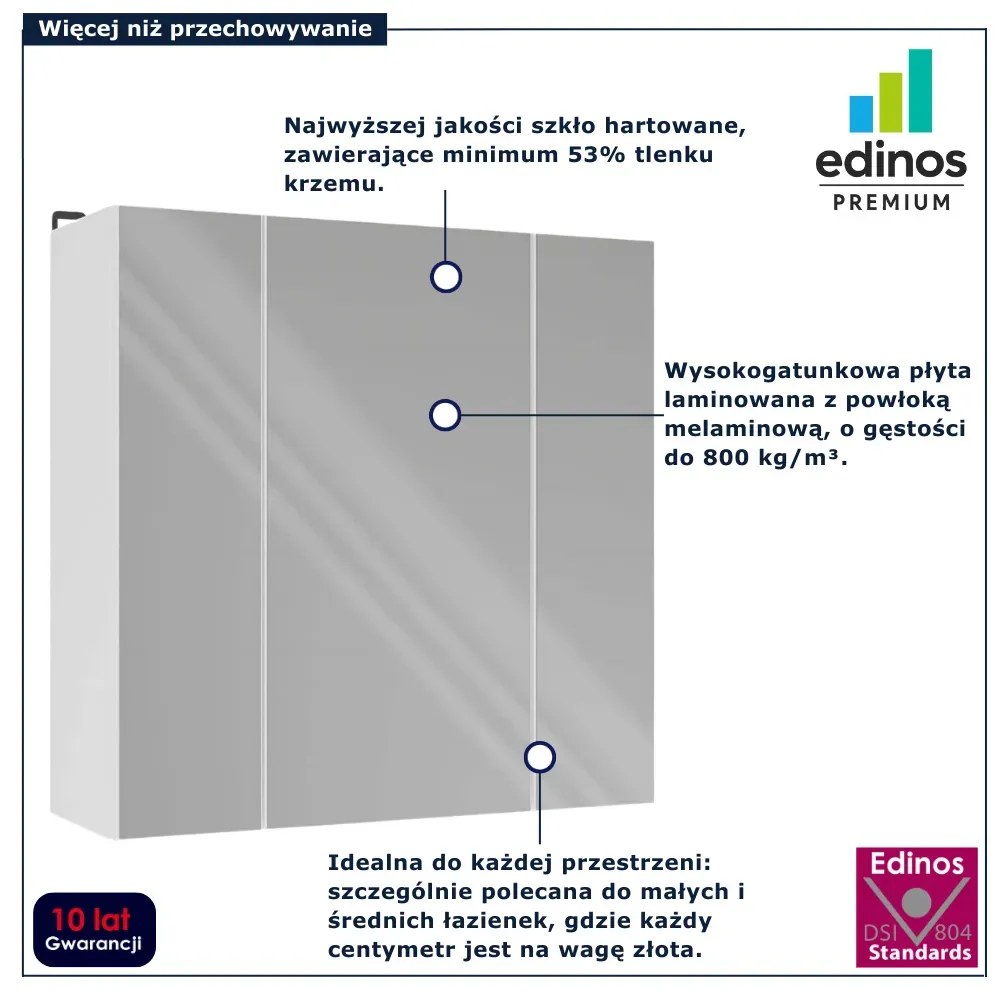 Biała trzydrzwiowa lustrzana szafka łazienkowa 60cm R5-L21