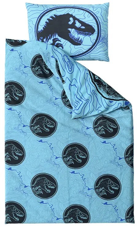 PrzytulneMieszkanie.pl PrzytulneMieszkanie.pl Świecąca pościel bawełniana JURASSIC WORLD w kolorze niebieskim Rozmiar pościeli: 70 x 90 cm | 140 x 200 cm