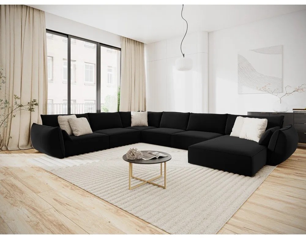 Czarny aksamitny narożnik (lewostronny/w kształcie litery U) Vanda – Mazzini Sofas