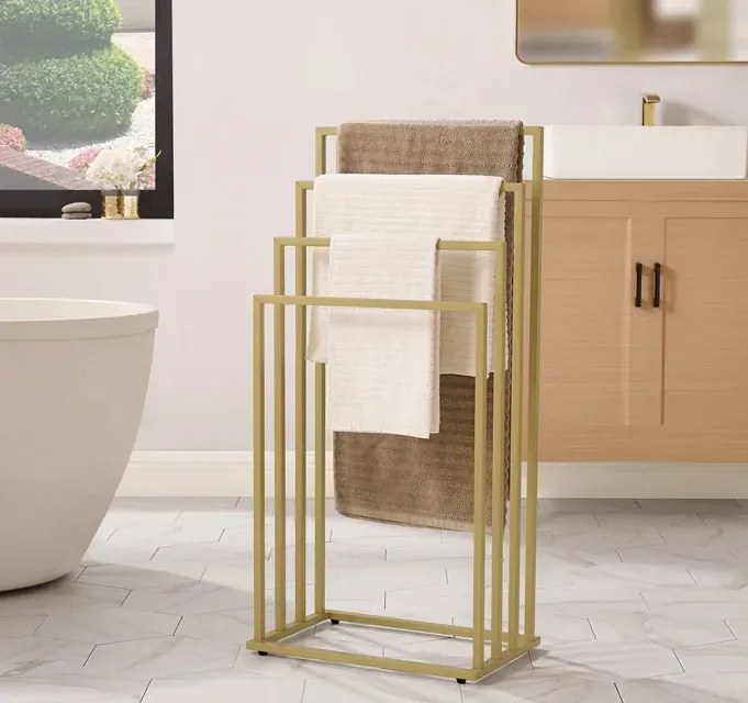 Złoty stojak na ręczniki do łazienki glamour N5-R16