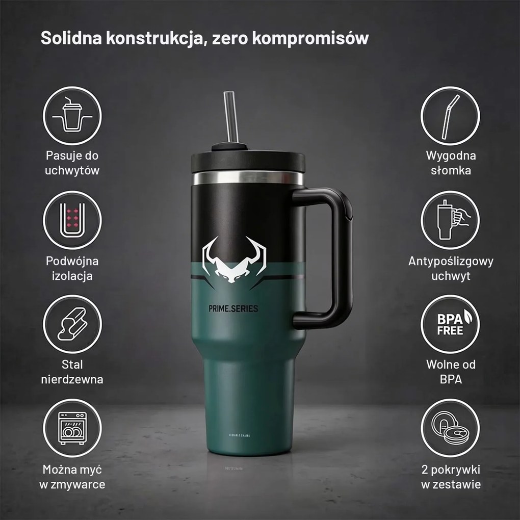 Kubek termiczny ze słomką Diablo, kolor Ghotic Green