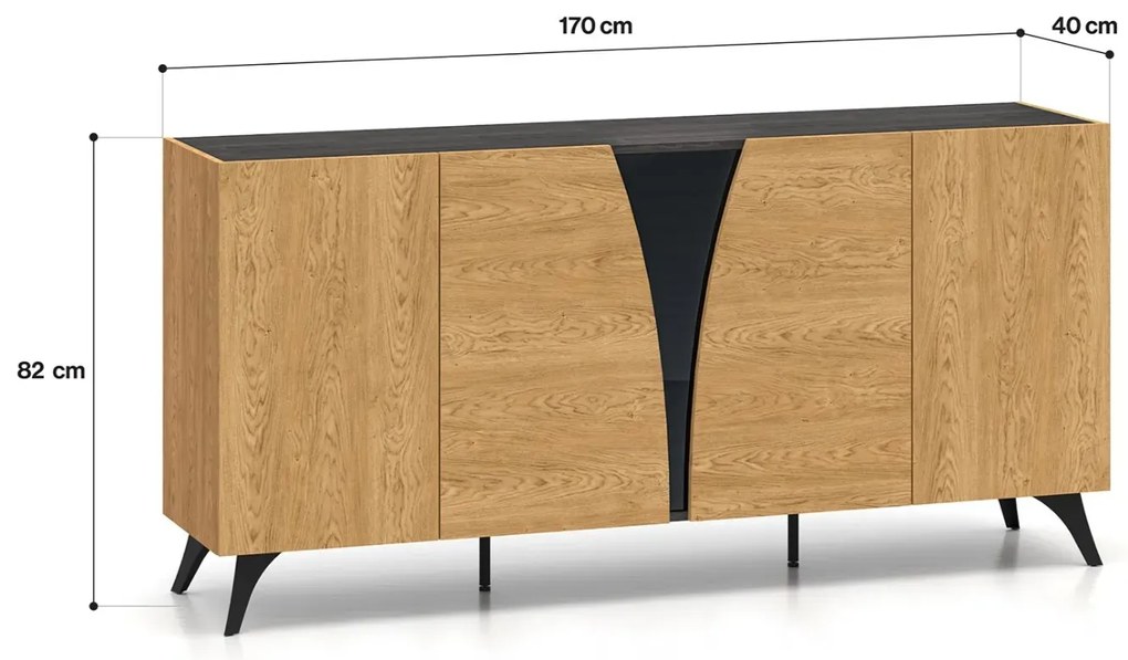 Komoda HESTIA 5D 170cm dąb/czarna ML MEBLE