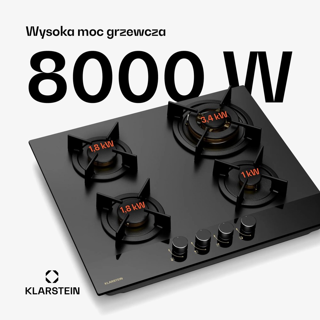 Klarstein Goldflame Nano płyta gazowa, 4 mosiężne palniki, 8 kW, LPG/gaz ziemny