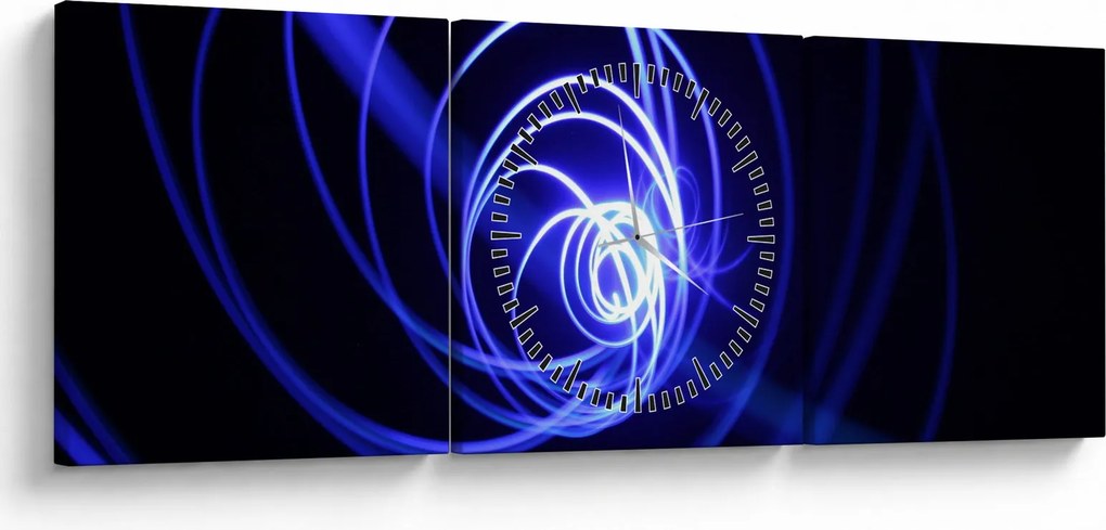 Obraz niebieskich spiral (z zegarem) (90x30 cm)