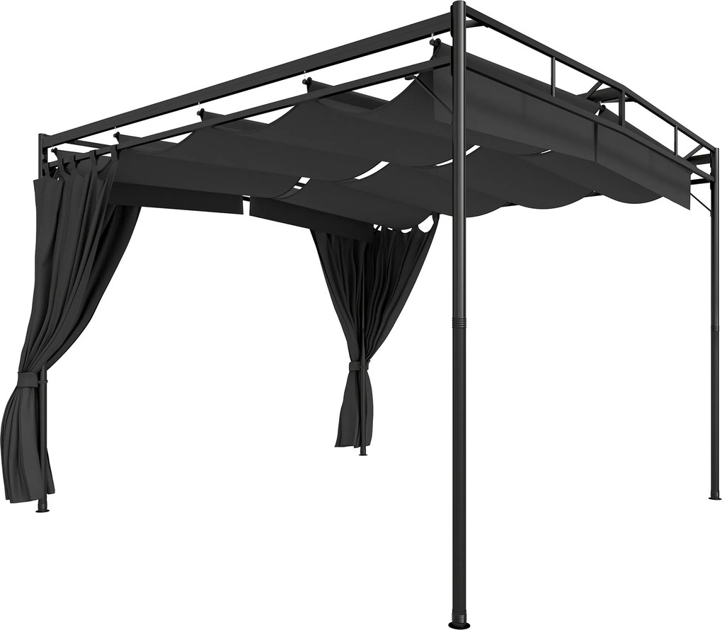 Outsunny Pergola Ogrodowa 3x3 m Wodoodporna Ochrona Przed Słońcem z Regulowanym Baldachimem i Zasłonami, Wolnostojąca | Aosom PL