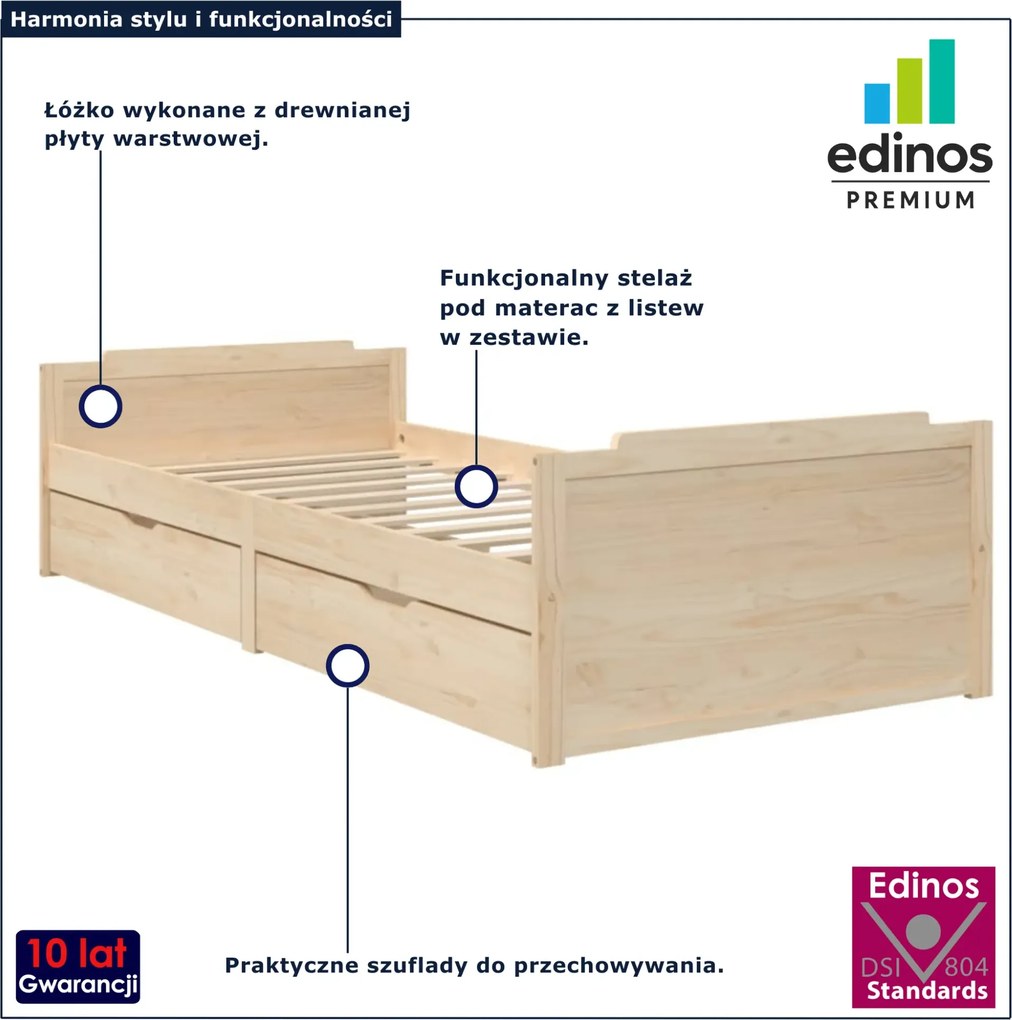 Sosnowe Pojedyncze Łóżko Z Szufladami 90X200 D9-D43