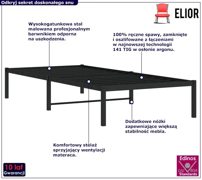 Czarne metalowe łóżko pojedyncze 100x200 cm - Tresto