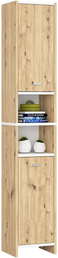 Regał łazienkowy z drzwiczkami dąb artisan + biały - Zimos