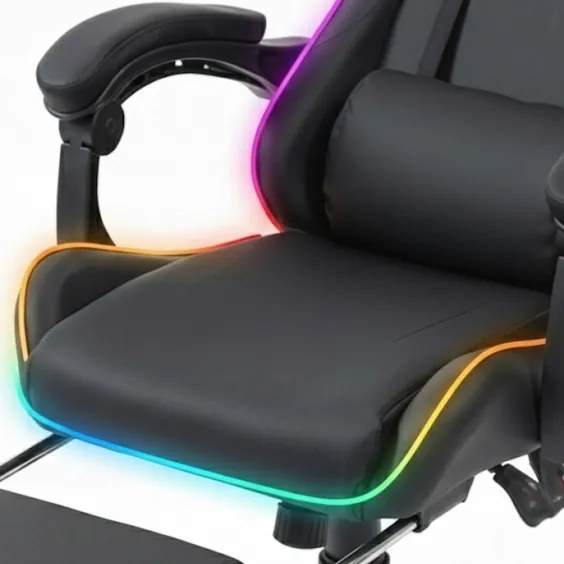 Fotel gamingowy z podnóżkiem i oświetleniem LED Raxor, kolor czarny
