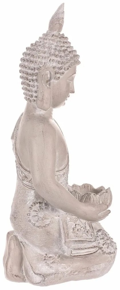 Dekoracja statuetka klęczący Budda, szara,poliresina, 25 x 24 x 57 cm
