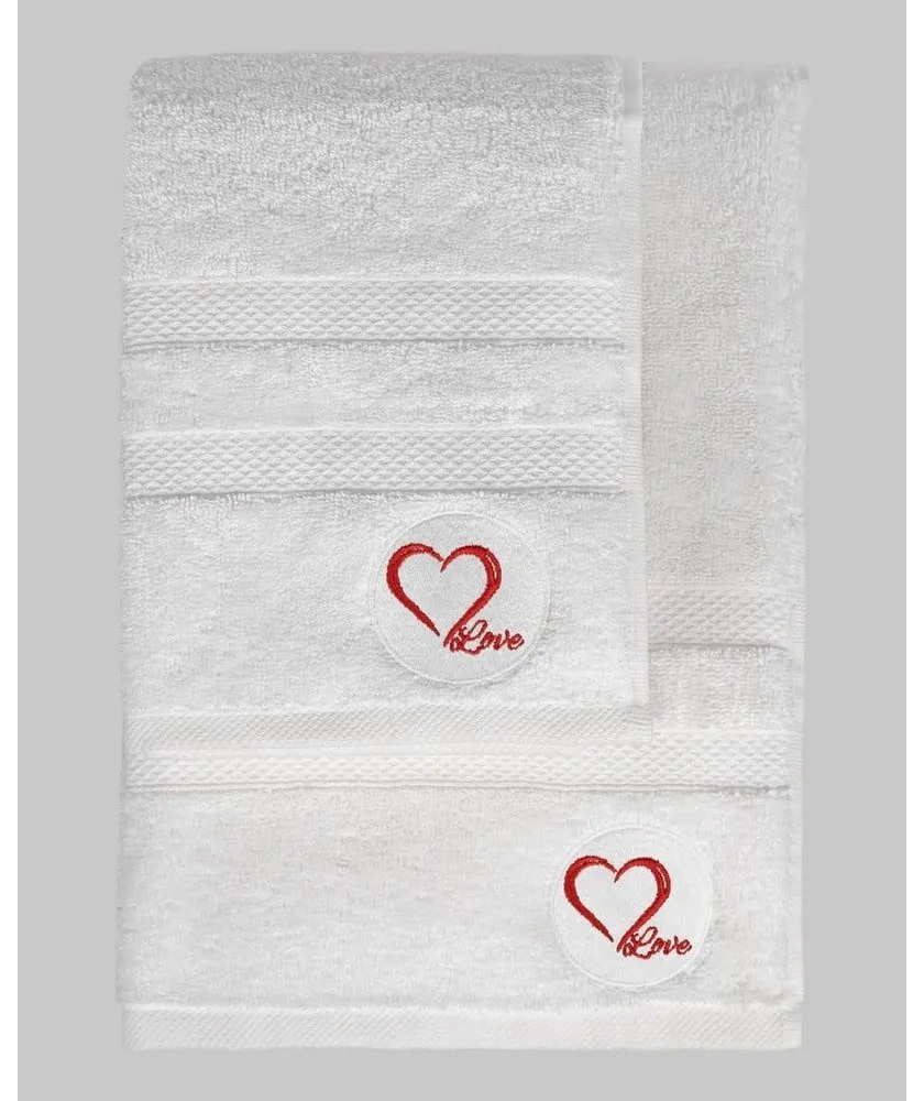 Białe bawełniane ręczniki zestaw 2 szt. frotte Love – Foutastic