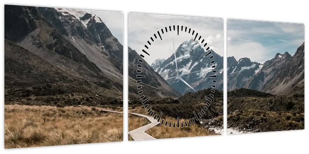 Obraz - Chodnik w dolinie góry Mt. Cook (z zegarem) (90x30 cm)