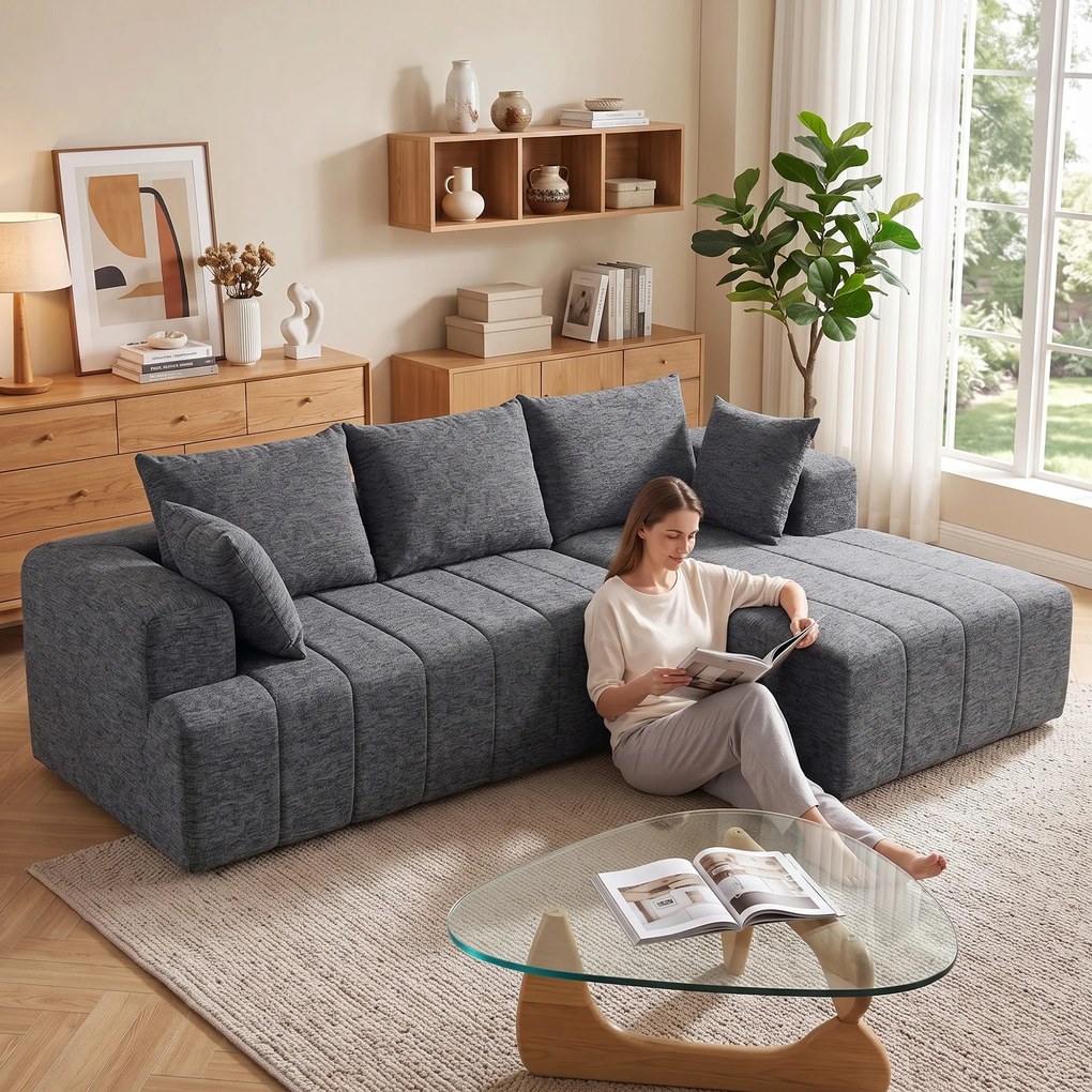 HOMCOM 3-osobowy narożnik w kształcie L z otomaną, przekształcalna sofa Chenille-Cloud z wkładem sprężynowym, szary | Aosom PL