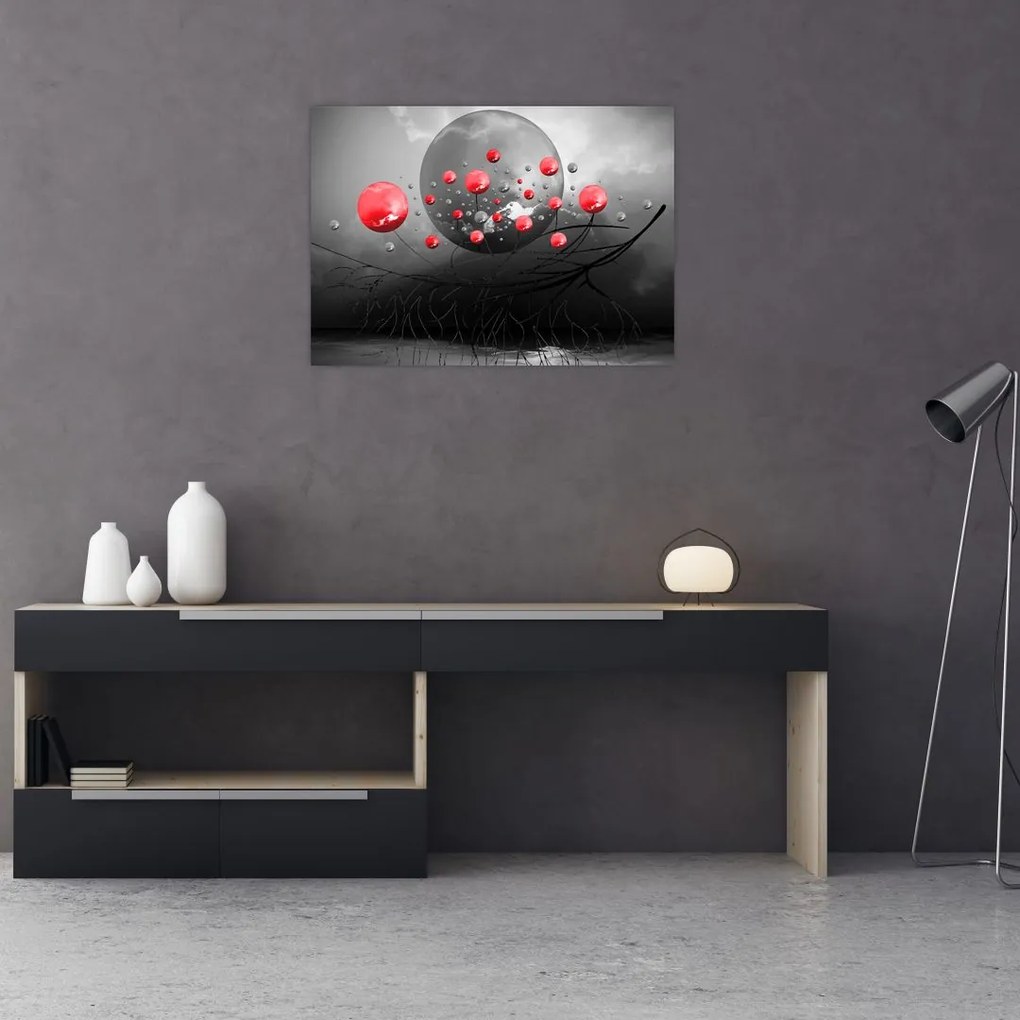 Obraz na szkle - czerwone abstrakcyjne kule (70x50 cm)