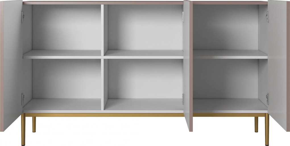 Komoda Nicole 150 cm trzydrzwiowa - antyczny róż / złote nóżki