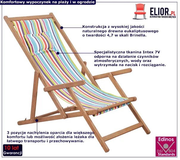 Wielokolorowy składany leżak plażowy - Kane