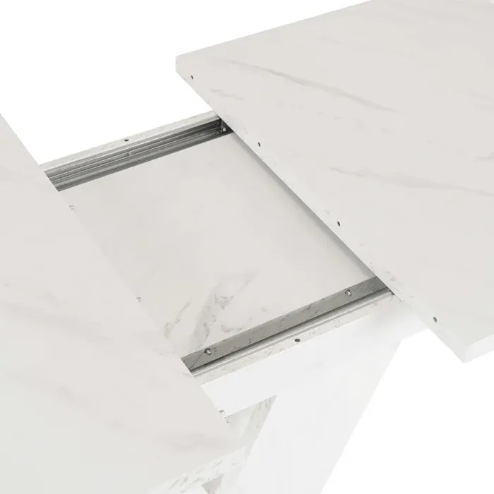 Stół Prostokątny Rozkładany CLARK 120-160 cm Biały Marmur Glamour