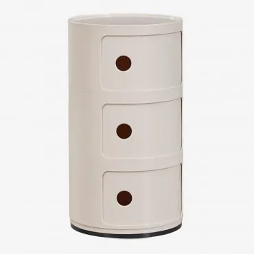 Okrągła Szafka Nocna Z Półkami Babel Kremowa Tapioca & 3 Szuflady - Sklum