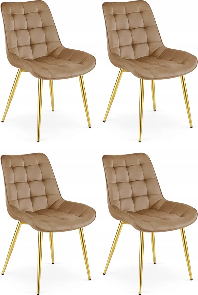 Brązowe krzesło do kuchni BERA aksamitne ze złotymi nogami