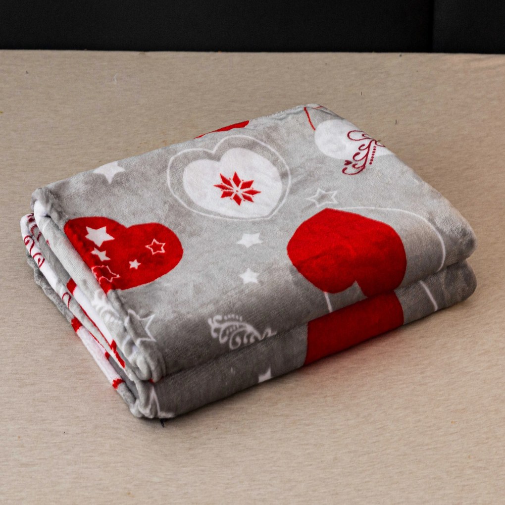 Świąteczny koc z mikropluszuy CHRISTMAS HEART szary Rozmiar: 200 x 220 cm