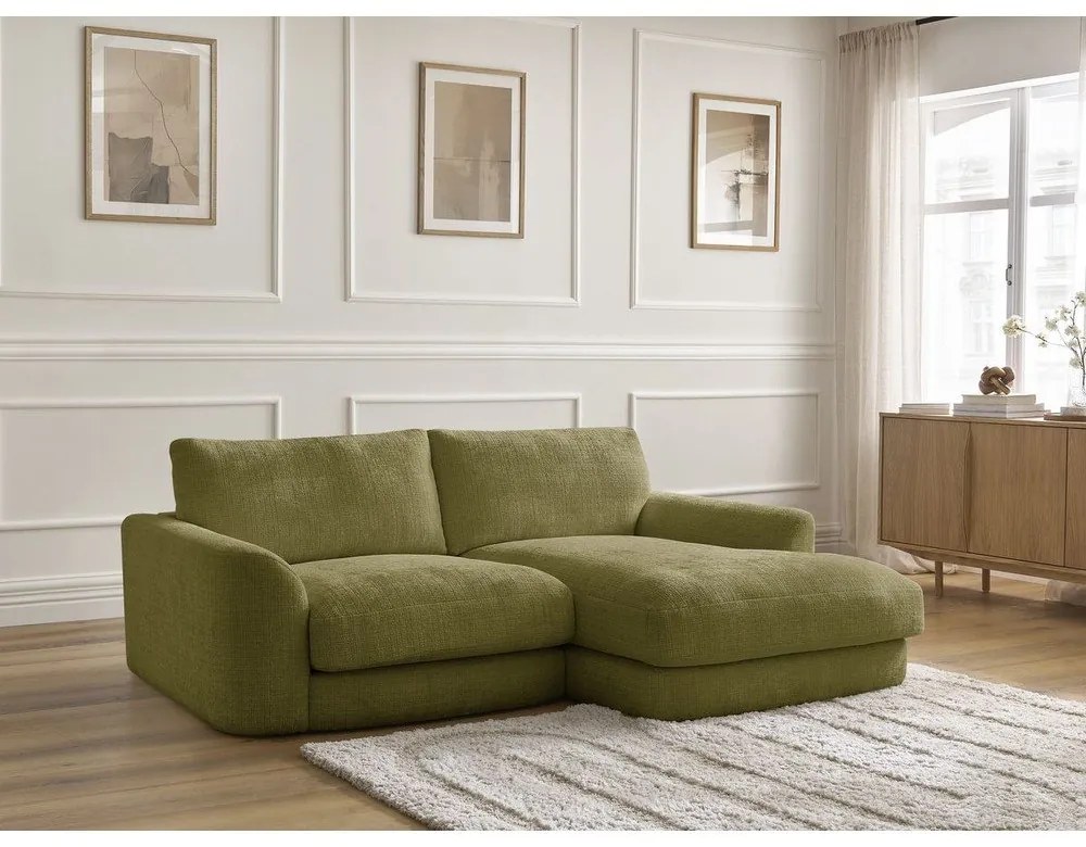 Narożnik z tkaniny szenilowej (prawostronny/z szezlongiem) w kolorze khaki Leonore – Bobochic Paris