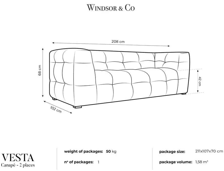 Niebieska aksamitna sofa Windsor &amp; Co Sofas Vesta, 208 cm
