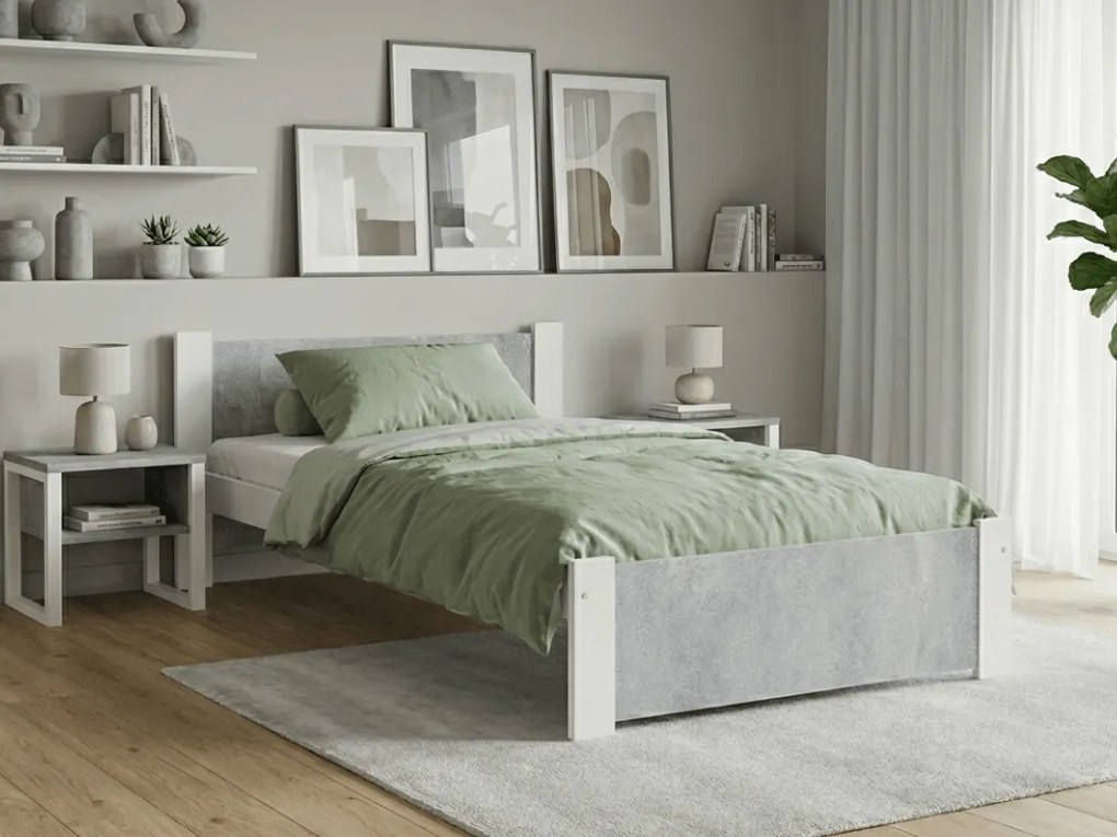 Łóżko IKAROS 90 x 200 cm, beton/biały Stelaż: Bez stelaża, Materac: Materac Coco Maxi 20 cm