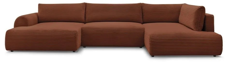 Ceglasty sztruksowy rozkładany/ze schowkiem narożnik (prawostronny/w kształcie litery U) Lucien – Bobochic Paris