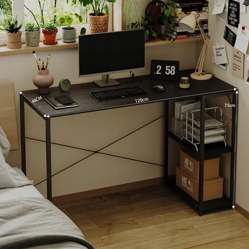 Biurko komputerowe stół loft czarne nowoczesne z półkami industrialne 120