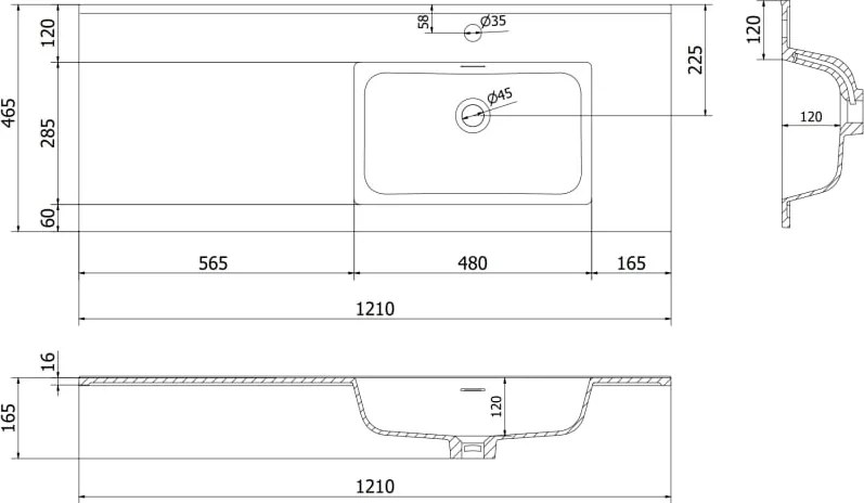 Mexen Orio szafka łazienkowa 120 cm z umywalką Otis prawą, 1S, 1D, biała połysk - 91A13-12047-3-BBFF00-W18P00