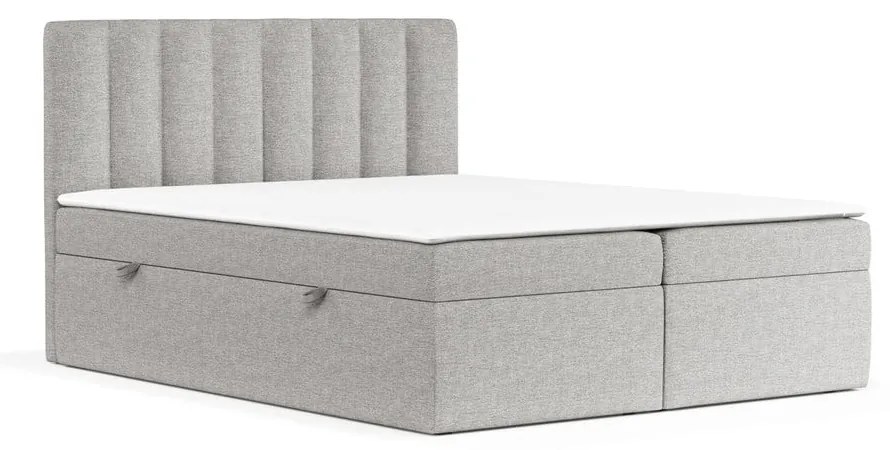 Jasnoszare łóżko boxspring ze schowkiem 160x200 cm Novento – Maison de Rêve