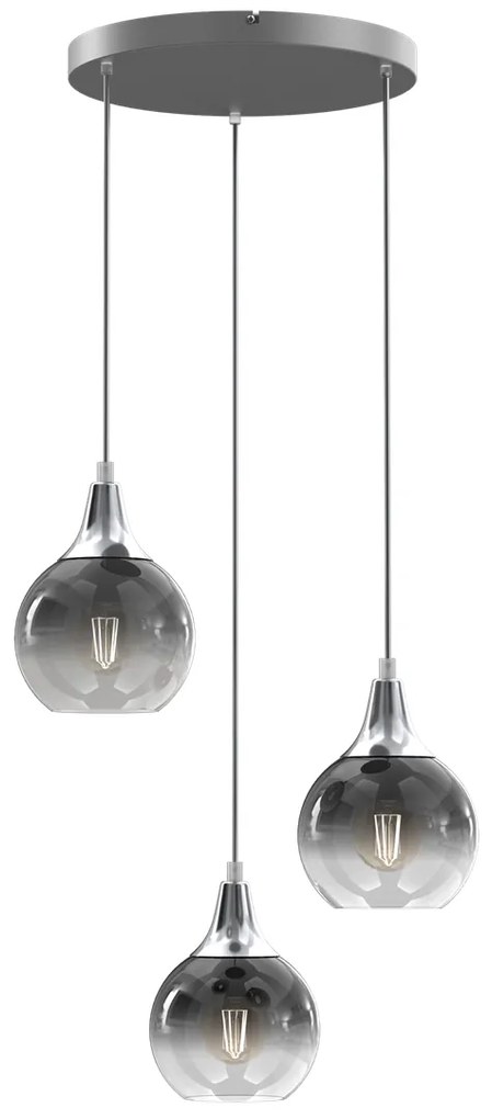 Lampa wisząca MONTE SILVER 3xE27, potrójna, na kole 3 kule, dymione szkło