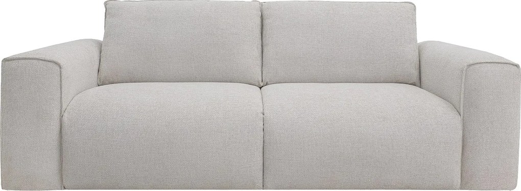 Kanapa 3-osobowa rozkładana typu express z beżowej tkaniny teksturowanej - Powierzchnia spania 140 cm Materac 13 cm POGLO