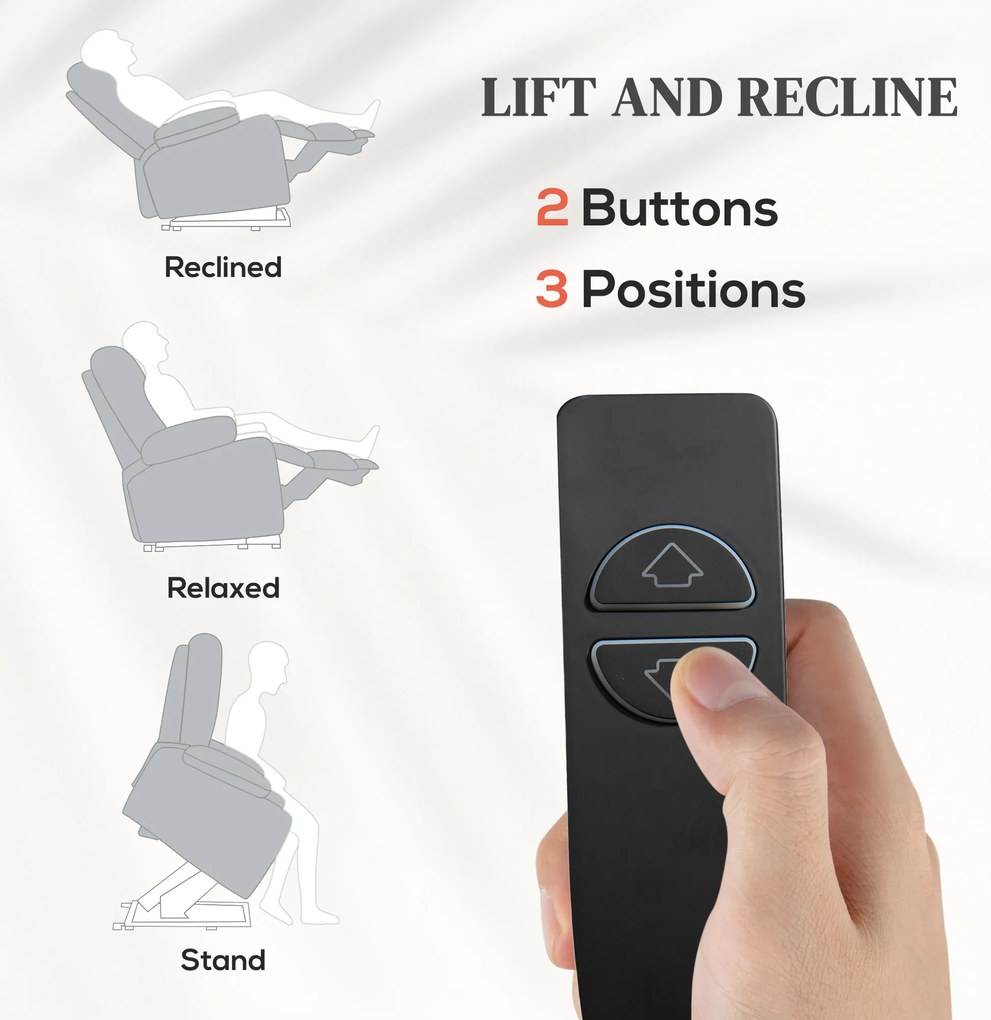 HOMCOM Fotel dla seniorów z funkcją podnoszenia, funkcja leżenia, pilot, 144 cm x 91 cm x 88 cm, jasnoszary