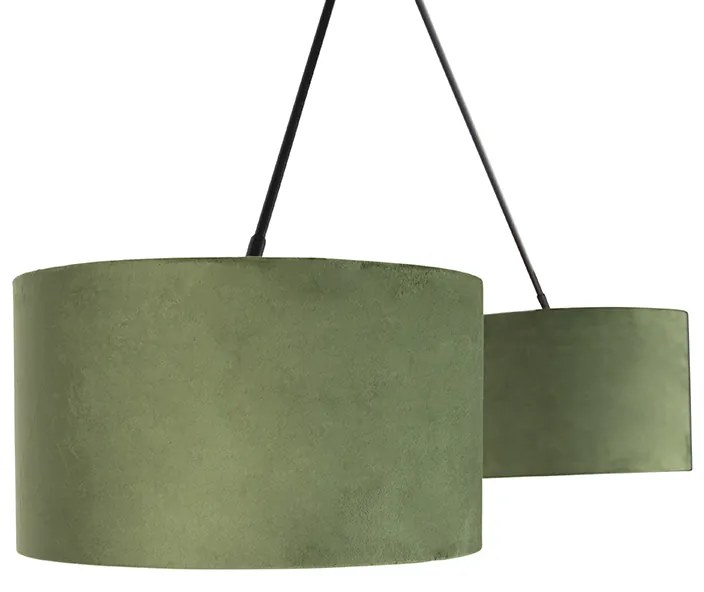 Lampa wisząca czarna z zielonymi i złotymi abażurami z weluru 35 cm 2-światłowa - BlitzWiejski/ Rustykalny / Vintage Oswietlenie wewnetrzne