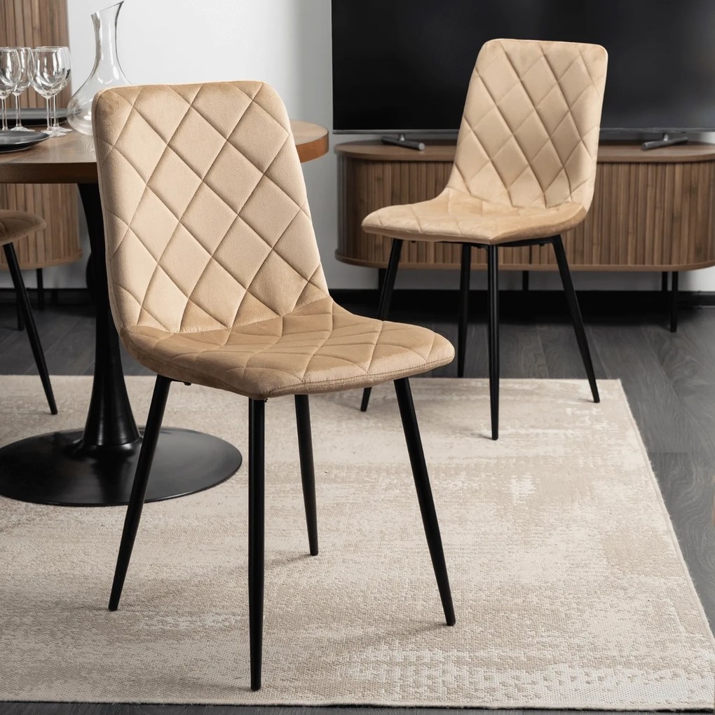 Krzesło Tapicerowane FORIS Beżowe Welurowe Nowoczesne
